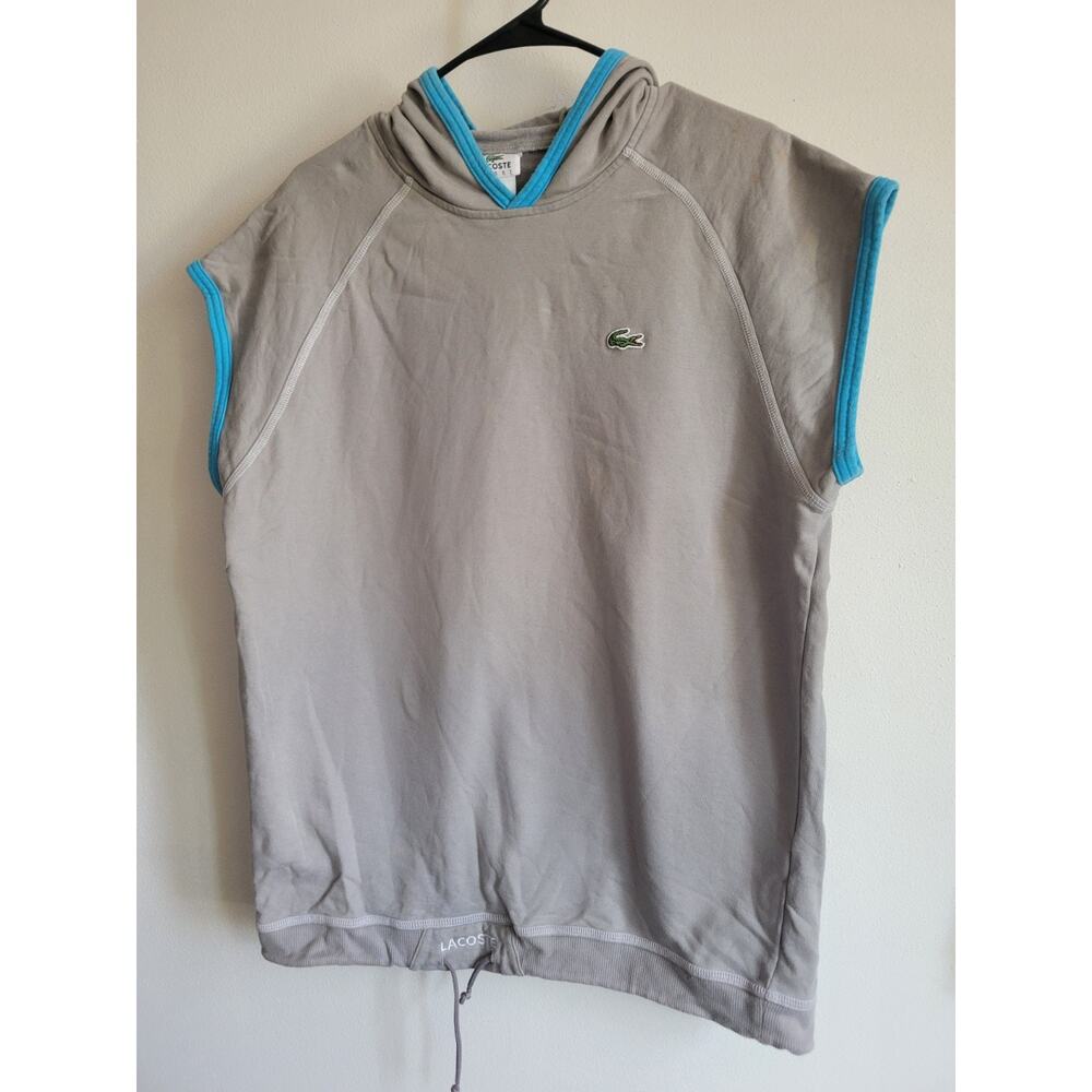 Lacoste Fleece hoodie Short Sleeve pullover Men's Sz 5 (L) Gray - Picture 6 of 11
